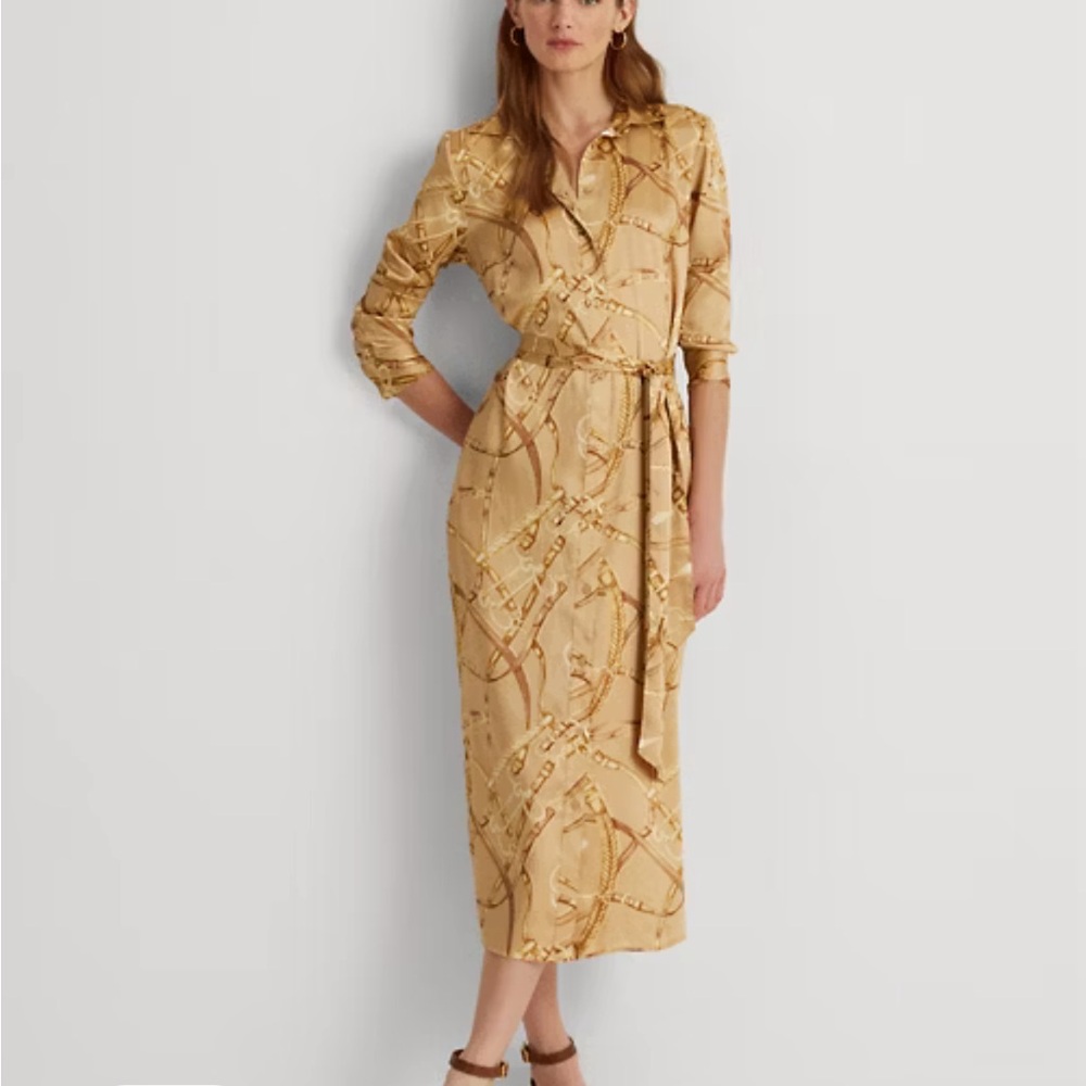 Lauren Ralph Lauren Equestrian Print Long Sleeve Shirt Dress